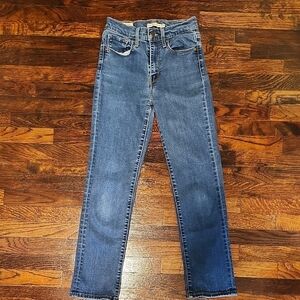 Levi's Big E 724 High Rise Straight Women's Leather Patch Jeans Size 27 Casual